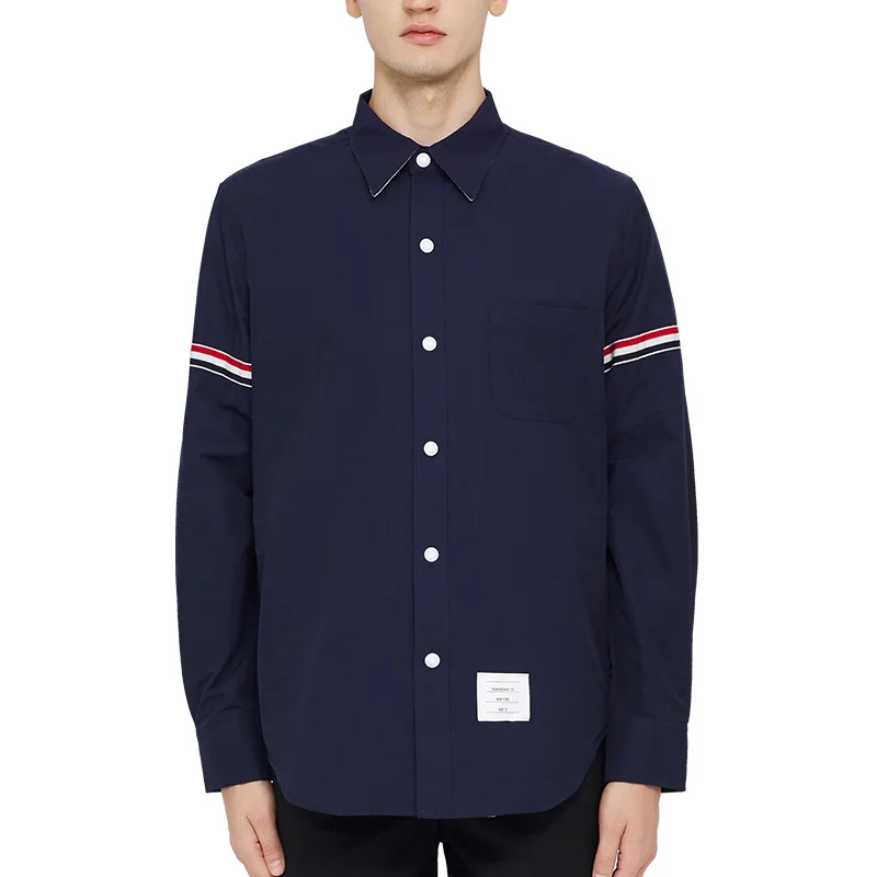 

THOM 2021 TB Fashion Brand Shirts Men Cardigans Loose Clothing Spring Autumn Turn-Down Collar Cotton Striped Casual Coat
