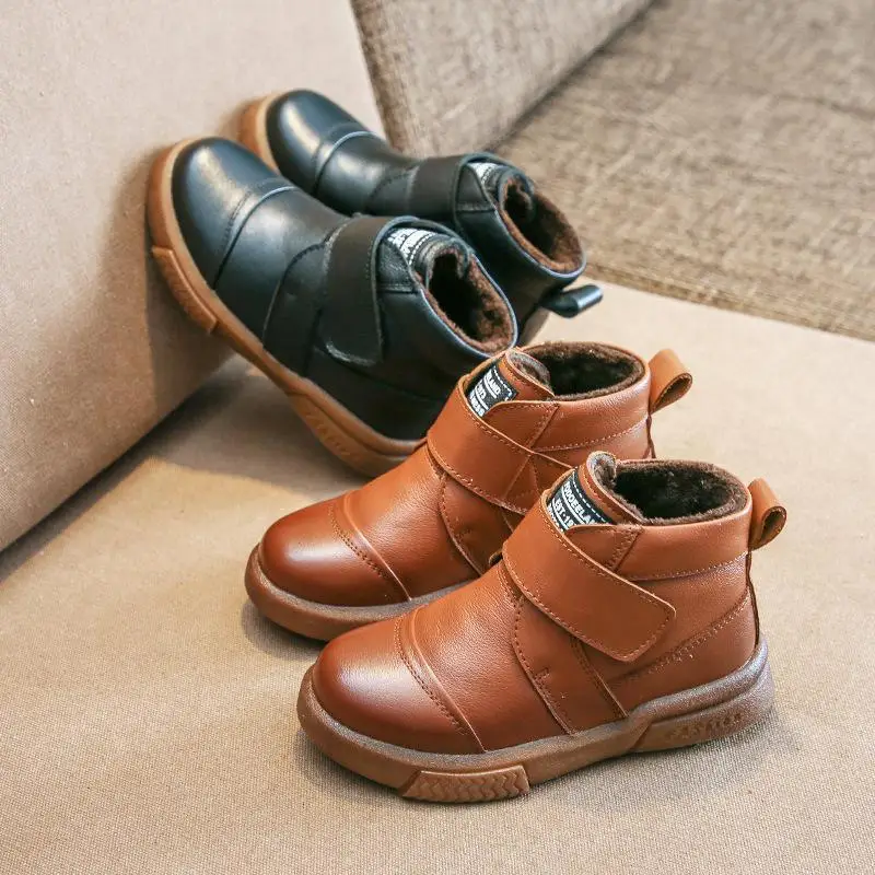 

New autumn children's shoes kids Martin boots solid color new leather boys and girls for boots low tube Korean version of wild