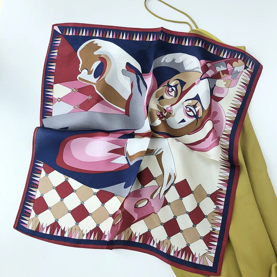 

2020 Women 100% Silk Scarf Square Neck Hair Scarves Foulard Shawls And Wraps New Small Neckerchief Headband Hijab 53*53cm