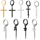 Серьга-гвоздик Rinhoo из нержавеющей стали для мужчин и женщин, Ювелирное Украшение с крестом, черепом, звездой, скорпионом, кисточкой, цепочкой, клипса, стильная бижутерия в стиле хип-хоп, 1 шт.