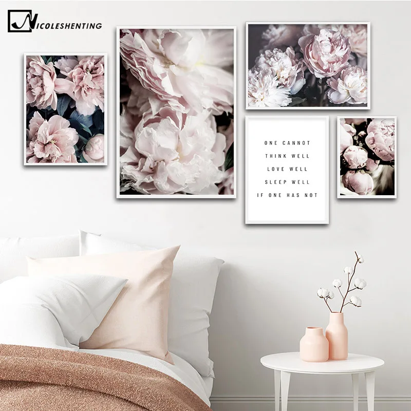 Картина на холсте цветок пиона лепестки постер скандинавский растительный принт
