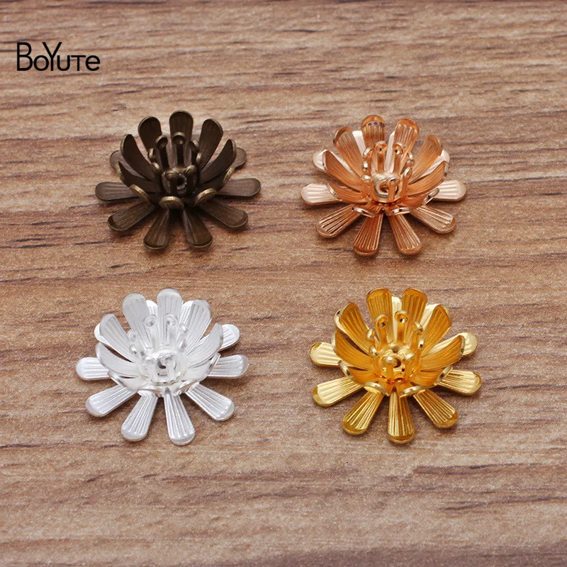 

BoYuTe (50 Pieces/Lot) 17MM Metal Brass Three-layer Torus Flower Materials Handmade Diy Jewelry Accessories
