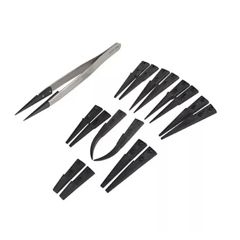 Vetus ESD 259 high quality Handle Stainless Tweezers with 8pcs Exchengeable Antistatic plastic Tips suit for different work