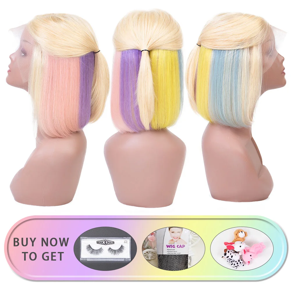 613 Синтетические волосы на кружеве парики короткие прямые 150% плотность