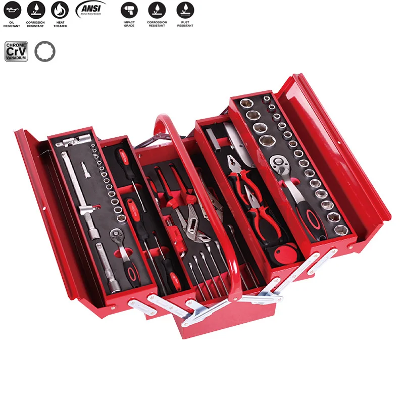 86Pcs Car Repair Tool Kit Portable Metal Toolbox Combination Ratchet Socket Wrench Set Pliers Screwdriver Folding Storage Box