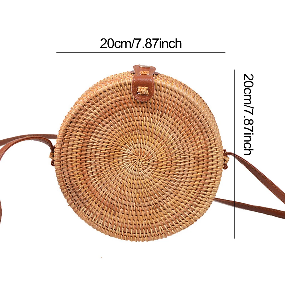 

Circular Casual Rattan Bag Natural Bali Handmade Rattan Woven Bag Vintage Crossbody Bohemian Shoulder Bag For Girl