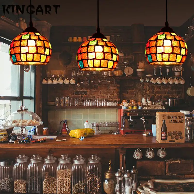 

Mordern Pendant Lights Bar Restautant Mosaic Lamps E27 Led Colorful Glass Hanging Lamp Home Decor Pendant Light For Home Decor