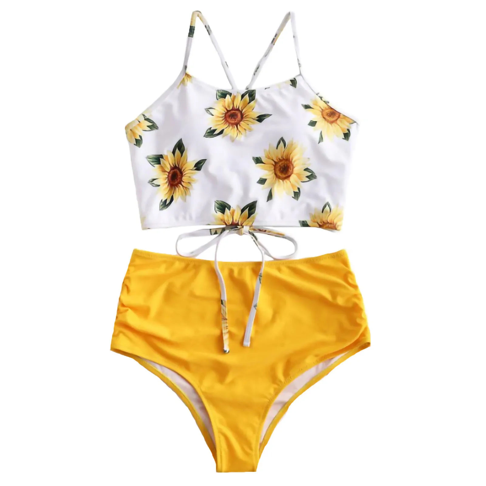 Женское летнее бикини разных цветов пикантное однотонное с высокой талией на