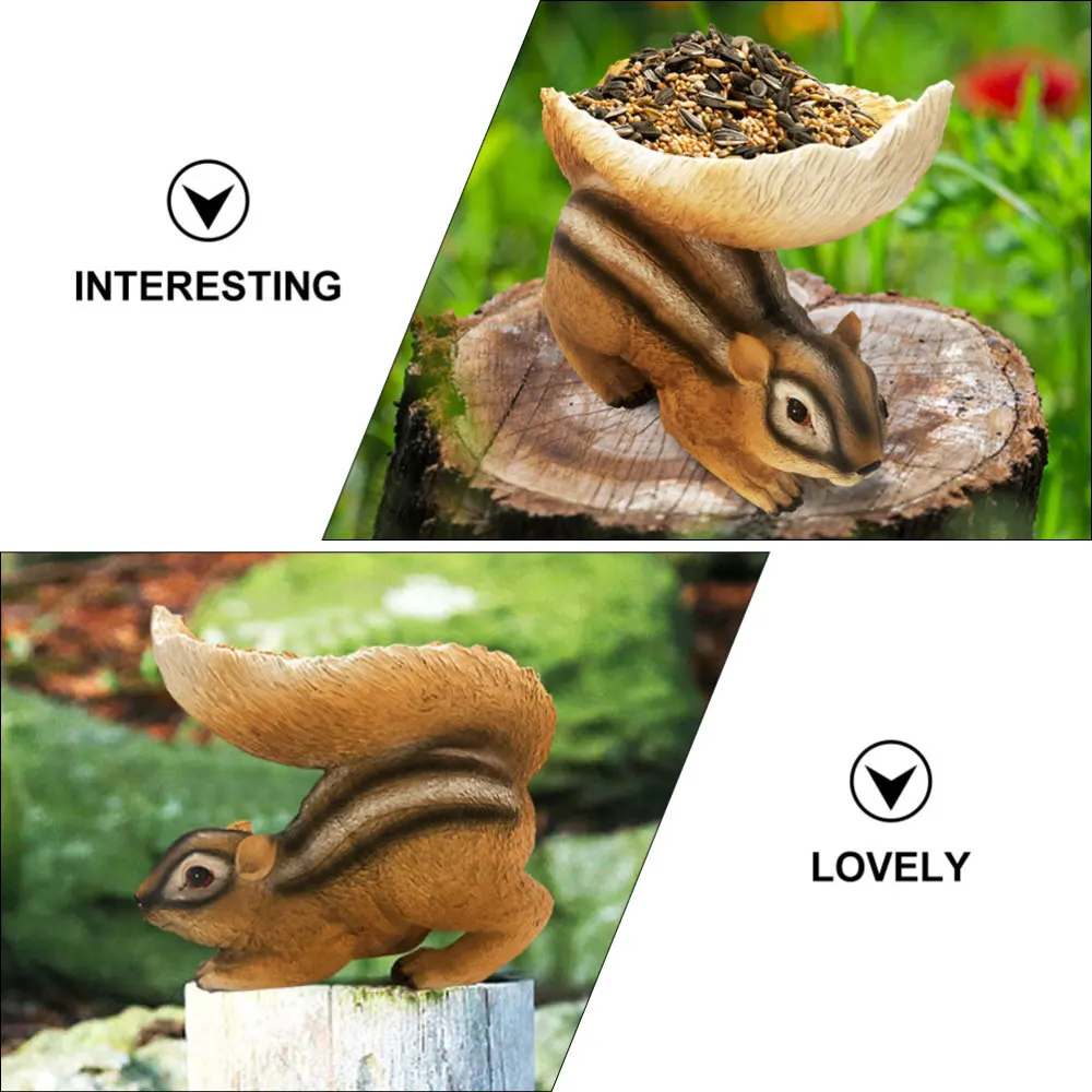 

1Pc Multifunction Squirrel Design Feeder Adorable Garden Decor Resin Art Supply