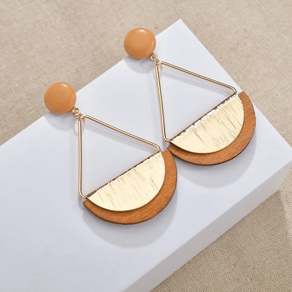 MissCyCy 2019 Корея горячая Распродажа серьги полукруглый деревянная серьга