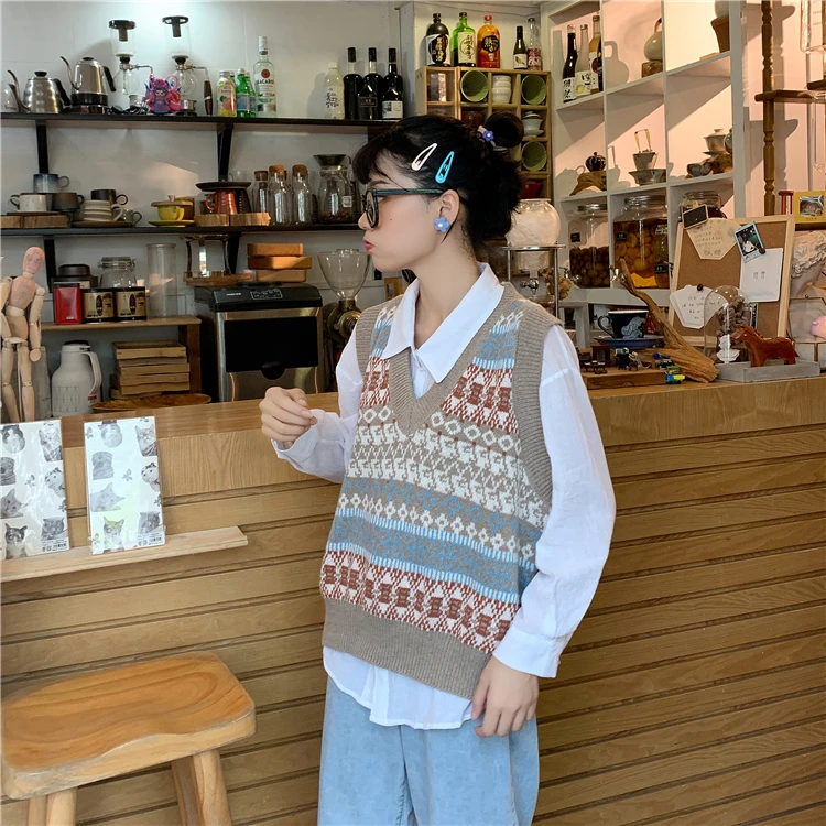 

2020 New Spring Autumn Sweater Knitted Vest Women Sleeveless V-Neck Female Casual Tank Tops Pullover Oversized Girls