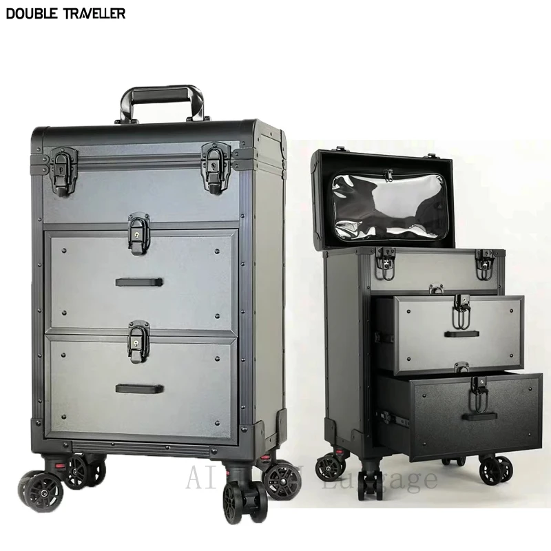 Косметический чехол на колесиках мужской черный набор инструментов для макияжа