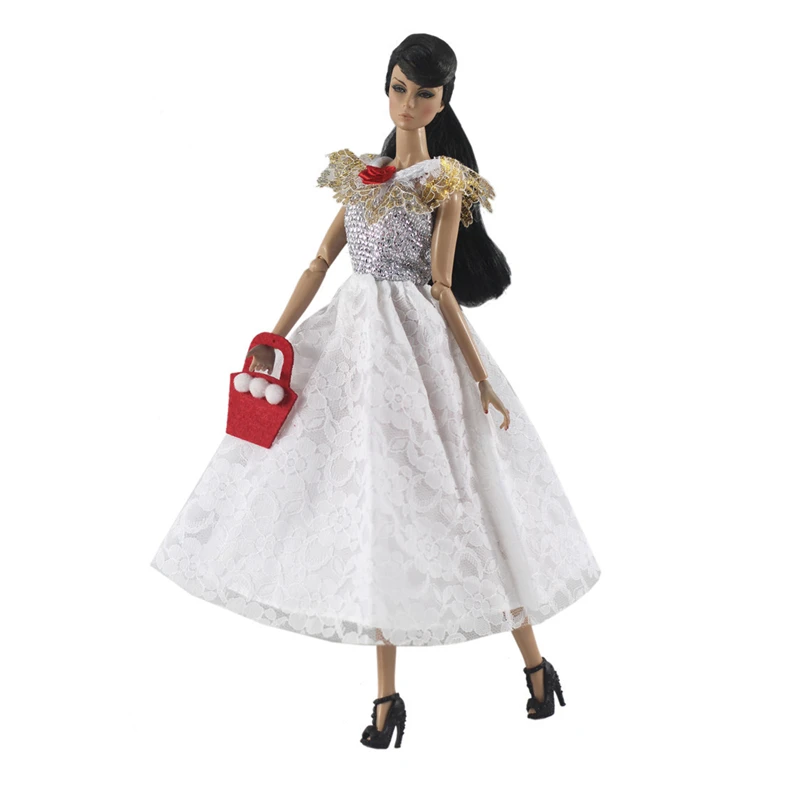 

White Long Dress Outfit Suit Sets for Barbie BJD FR SD Doll Clothes Role Play Accessories Toys for Girl