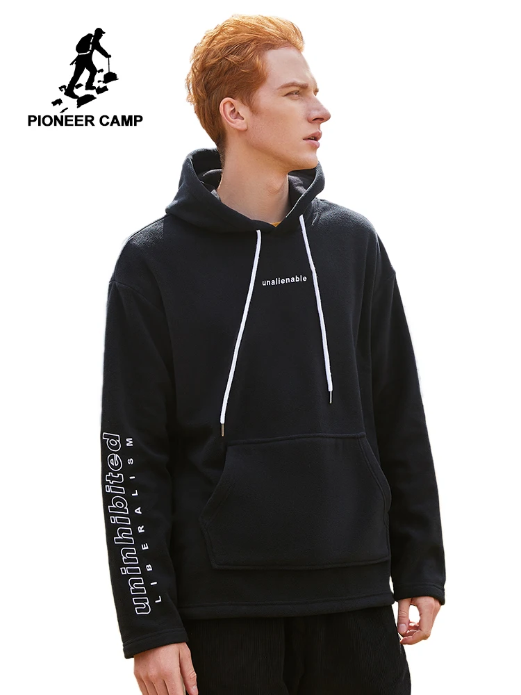 Мужская толстовка Pioneer Camp Think черная Повседневная теплая флисовая с капюшоном