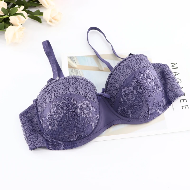 Dark Blue Plusgalpret бюстгальтеры для женщин, бюстгальтеры пуш-ап, одноцветные, удобные, облегающие, сексуальный, Цветочный, кружевной бюстгальтер, модное нижнее белье, корректируемое, Bh - Цвет: Dark Blue