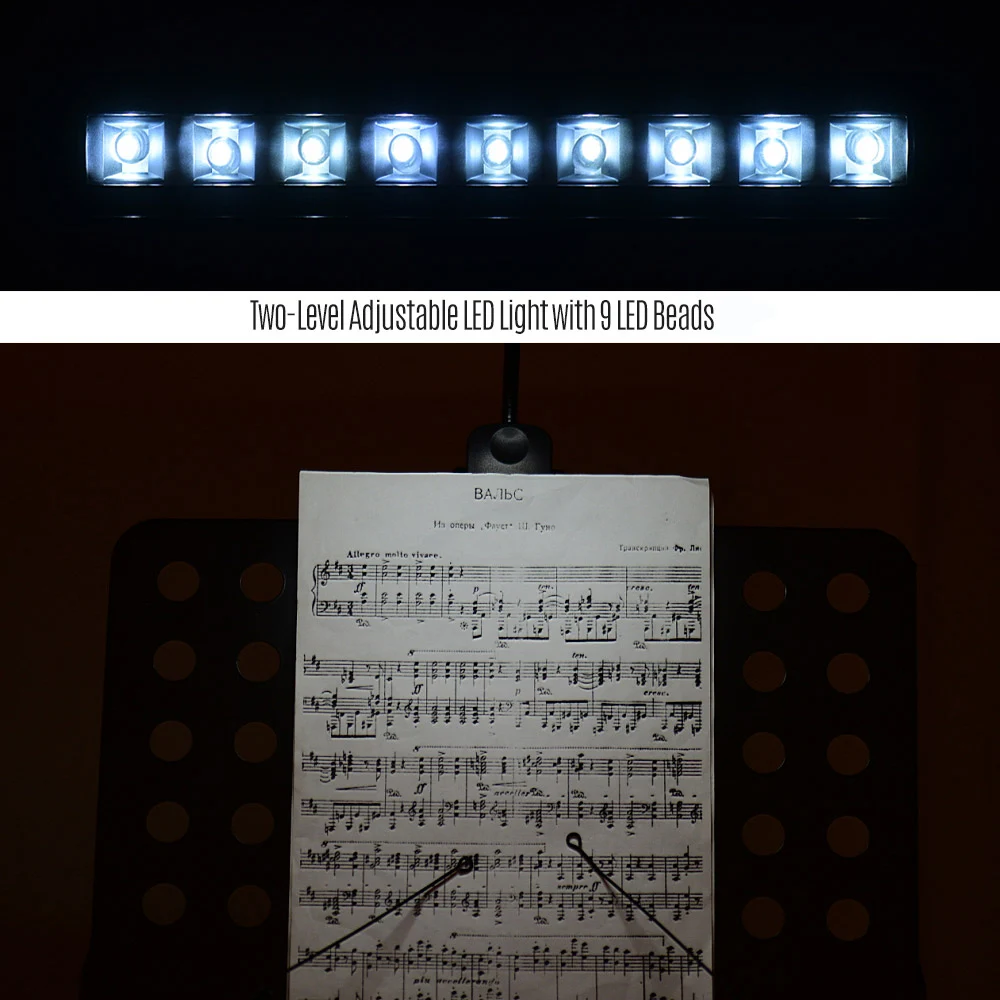 Clip-On Orchestra LED Lamp Two-Level Adjustable Music Stand Reading Light with 9 Beads Musical Instrument Accessory | Спорт и