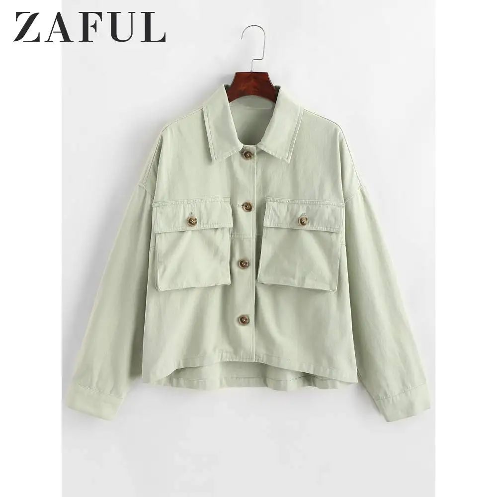 ZAFUL/Осенняя рубашка с карманами на пуговицах Женская куртка широкими рукавами