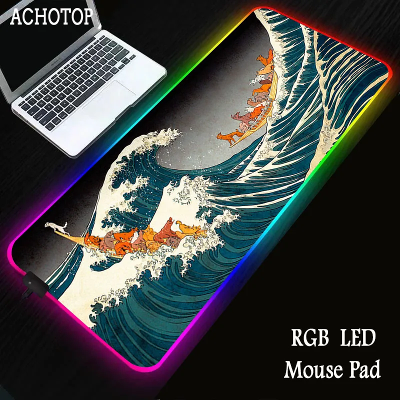 

Great Wave Art Gaming RGB Mouse Pad Computer Mousepad RGB Backlit Mause Pad XXL Large Mousepad Desk Keyboard LED Mice Mat