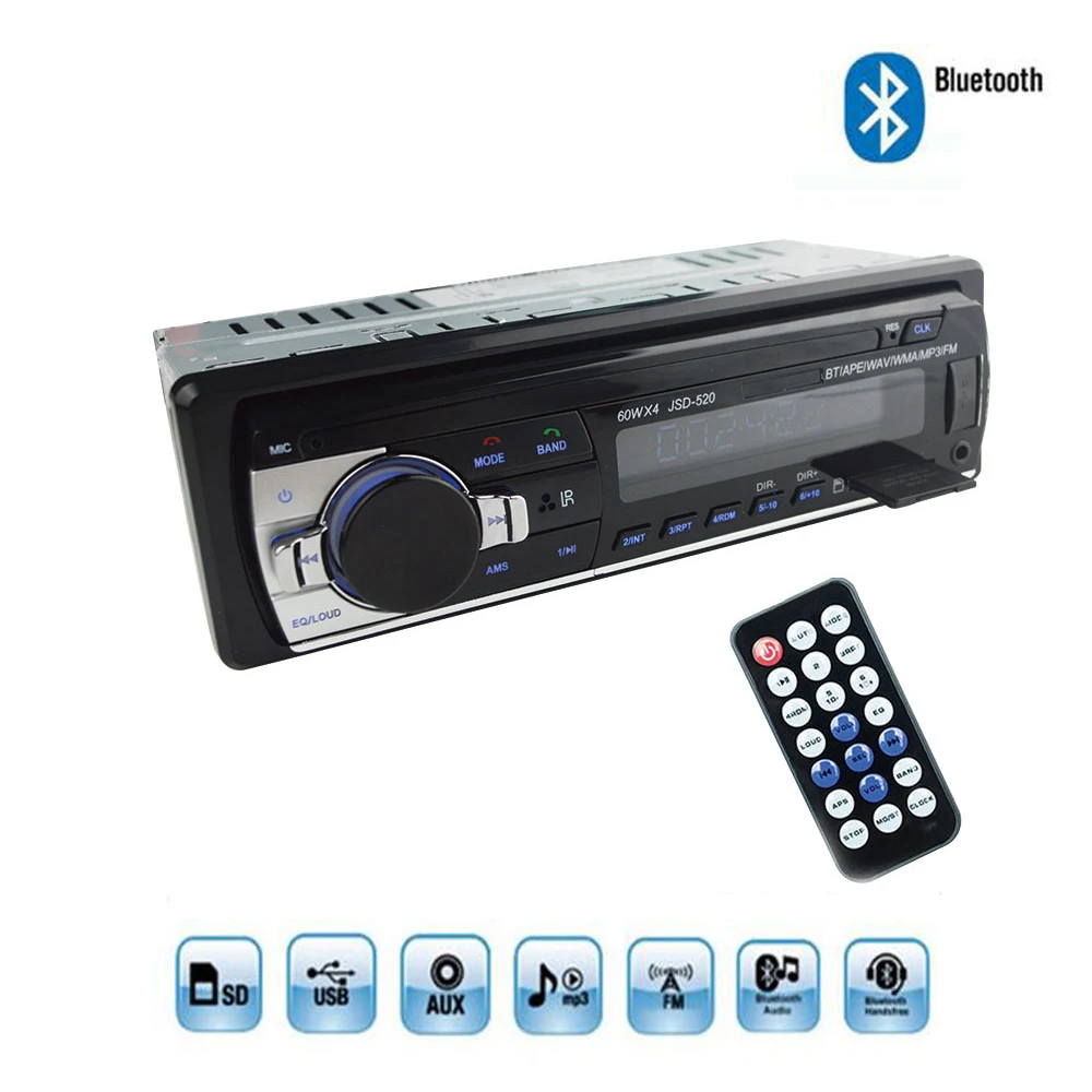 магнитола автомагнитола 1 Din радио автомобиля bluetooth FM Aux вход приемник SD USB JSD 520 12 В