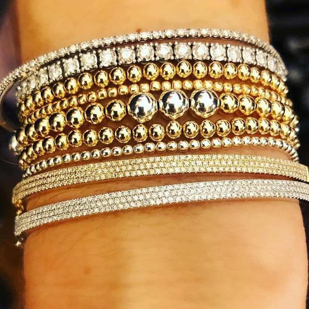 

Women Teen Fashion Gold Color Multilayers Bracelets Natural Bead CCB Ball Stretchable Elastic Bracelet women men Jewelry Gift