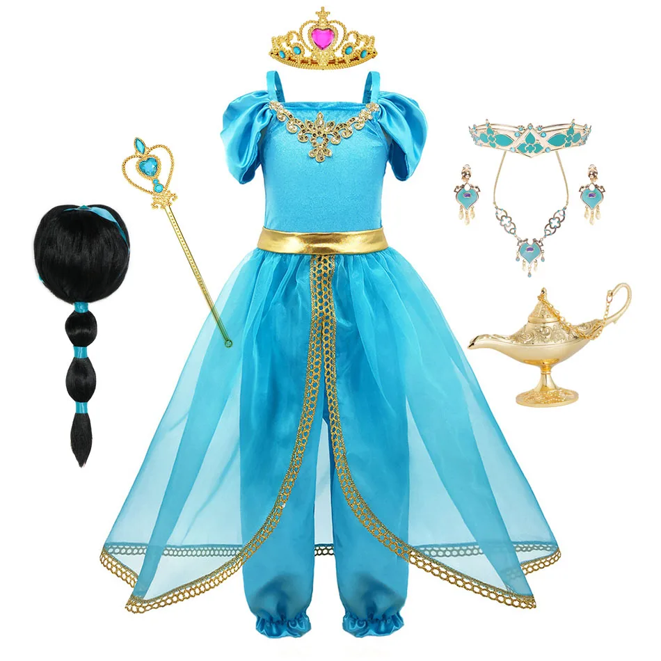 

Disney Aladdin Jasmine Princess Cosplay Dress Arabian Kids Baby Girl Party Costume Carnival Fantasy Ball Evening Top+Pants