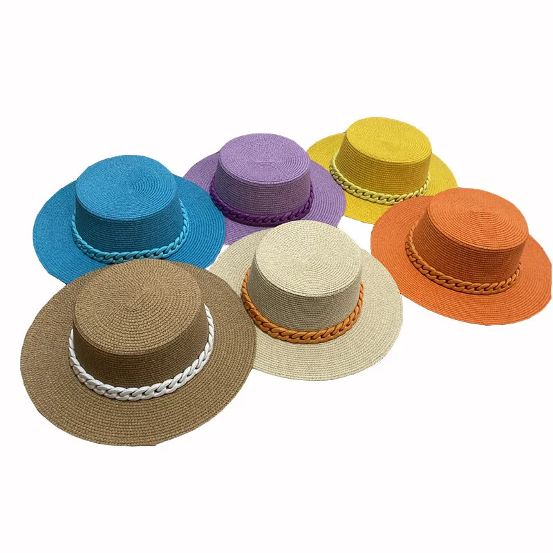Модная летняя соломенная шляпа с разноцветной цепочкой для женщин и мужчин стиль