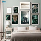 ФотообоиЖивотные, плакаты, слон, леопард, живопись, монстера, лист, картина, холст, настенное искусство, Декор для дома и комнаты