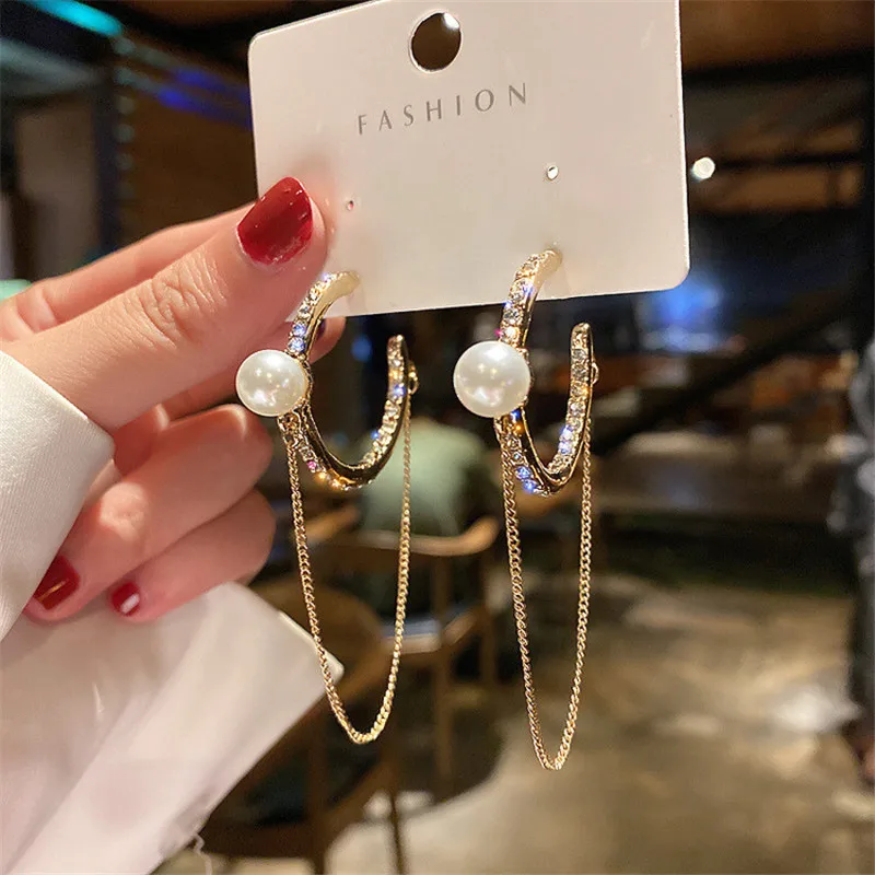 

New Pearl Tassel Hoop Earrings for Women Hire Top Designers Creativity Luxury Jewelry S925 Needle Inlaid High Quality AAA Zircon