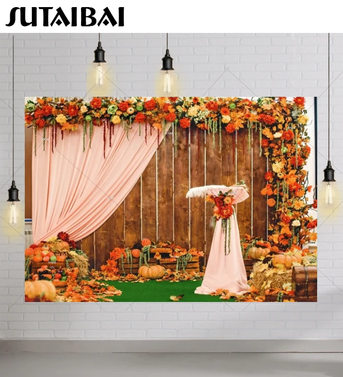 

Photography Backdrop Autumn Pumpkin Maple Leaves Flowers Wedding Baby Portrait Background Photographic Photozone for PhotoStudio