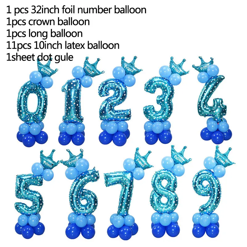 Blue number ballon 1 Набор, 32 дюйма, цифра, фольга, шар, корона, рисунок 0-9, на день рождения, свадьбу, помолвку, для детей, на день рождения, на вечеринку, украшение, шары, товары - Цвет: Blue number ballon