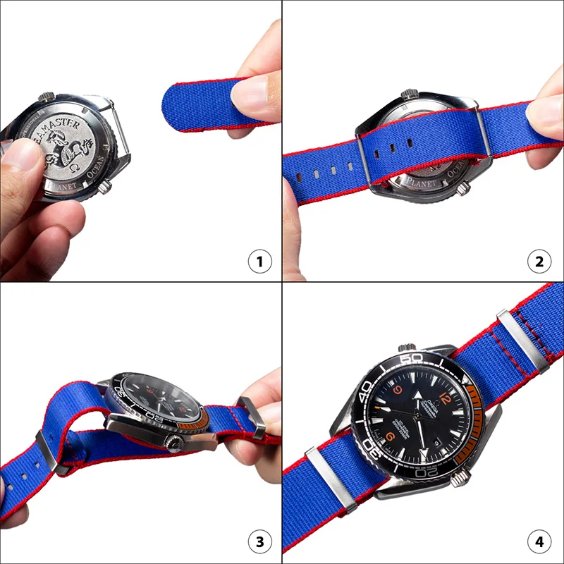 Ремешок нейлоновый для наручных часов ONEON синий браслет в стиле НАТО ремешка