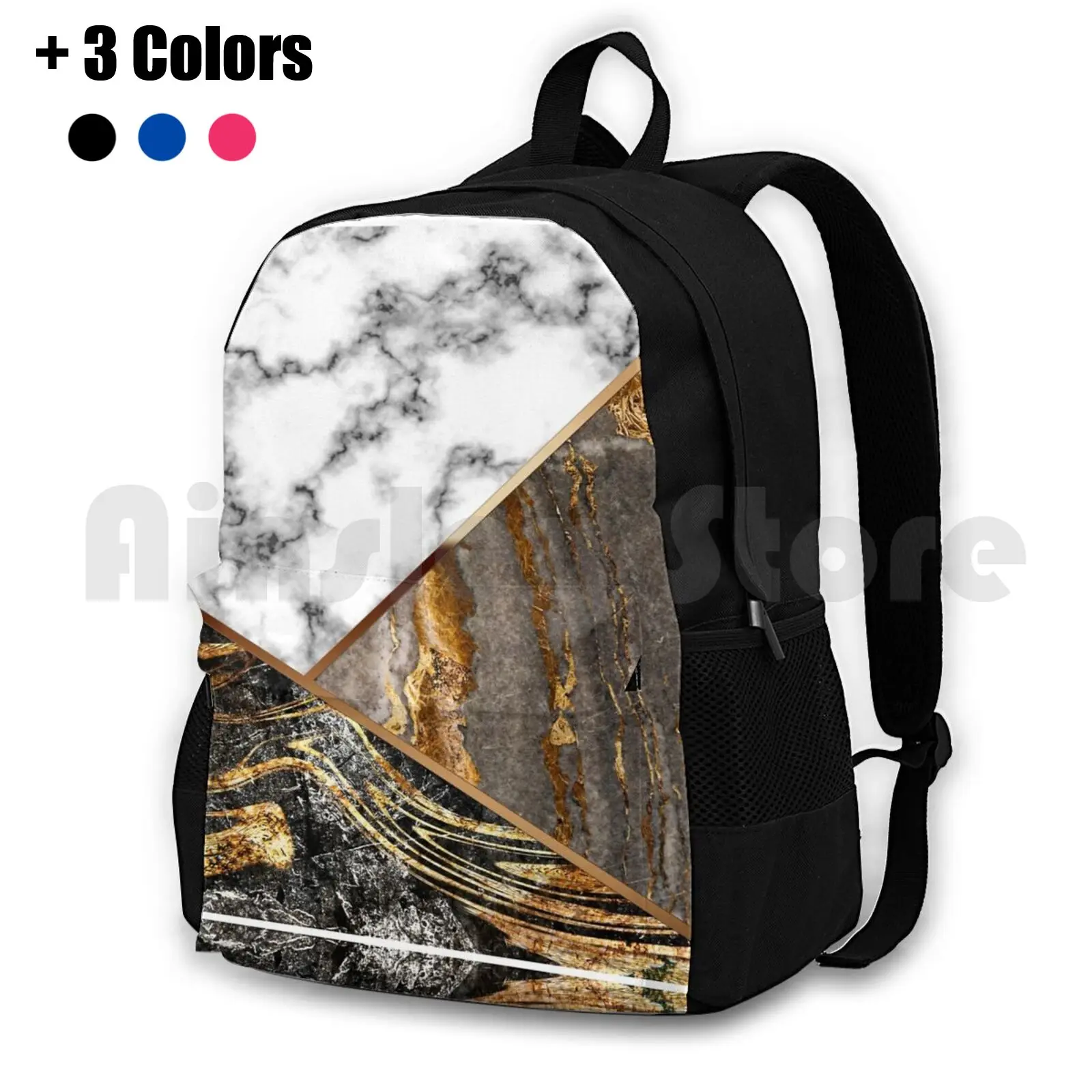 

Silver Gray And Black Marble With Bronze Outdoor Hiking Backpack Waterproof Camping Travel Silver Marble Bronze Brass Luxury