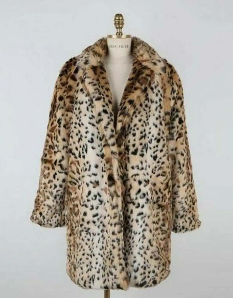 

2019 New Women Leopard Fur Coat WInter Faux Fur Jacket Lapel Faux Rabbit Fur Casual Coat Parka Outwear