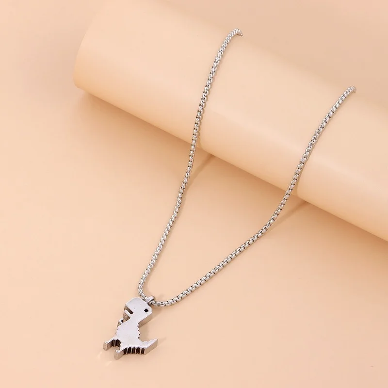 

Necklace Women Dinosaur Necklaces Man Vintage Game Jewelry Ladies Design Unisex Pendant Silver Color Trendy Hiphop Naszyjnik