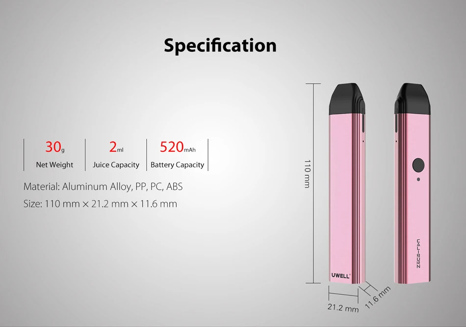 Стартовый набор Uwell Caliburn Pod с 520 мАч встроенным аккумулятором 2 мл картриджем Pod электронная сигарета Vape испаритель