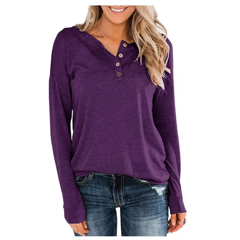 

2021 New Spring Tops, Large Size Women's Knitted Long-Sleeved Button Loose T-Shirts, Casual Pullovers, Women's T-Shirts