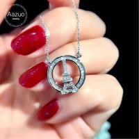 aazuo 18k orignal white gold real diamonds 0 28ct h si eiffel tower necklace gifted for women wedding party link chain au750