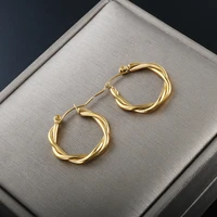 zmfashion hip hop twist circle geometric hoop earrings punk stainless steel gold color metal trend female jewelry accessories