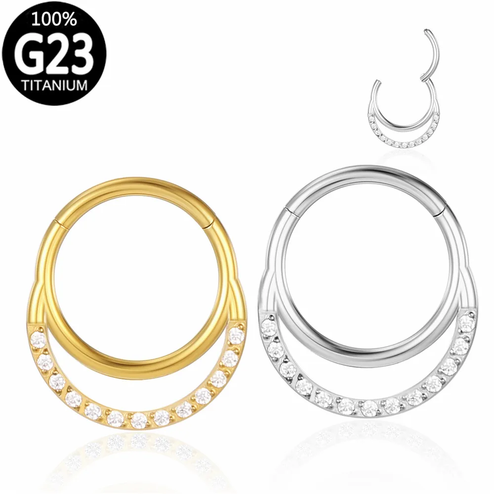 

G23 Titanium Nose Ring Hoop Crescent Moon Zircon Lip Septum Clicker Helix Ear Cartilage Tragus Earring Hinged Segment Jewelry