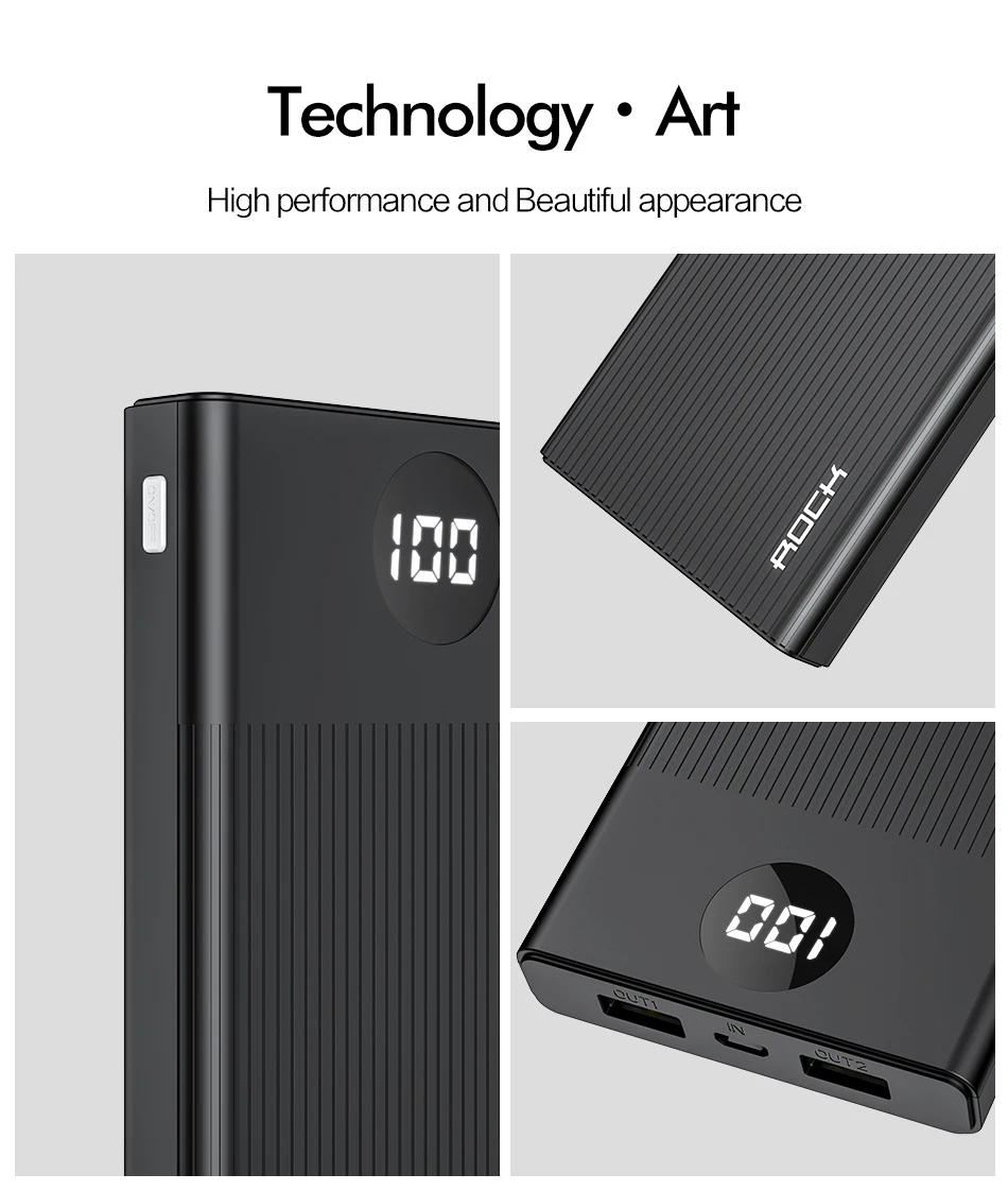 ROCK power Bank 10000 мАч портативное зарядное устройство 10000 мАч USB PoverBank Внешнее зарядное устройство для Xiaomi Mi 9 8 iPhone