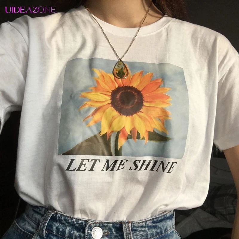 Женская футболка с короткими рукавами и принтом подсолнуха повседневные топы