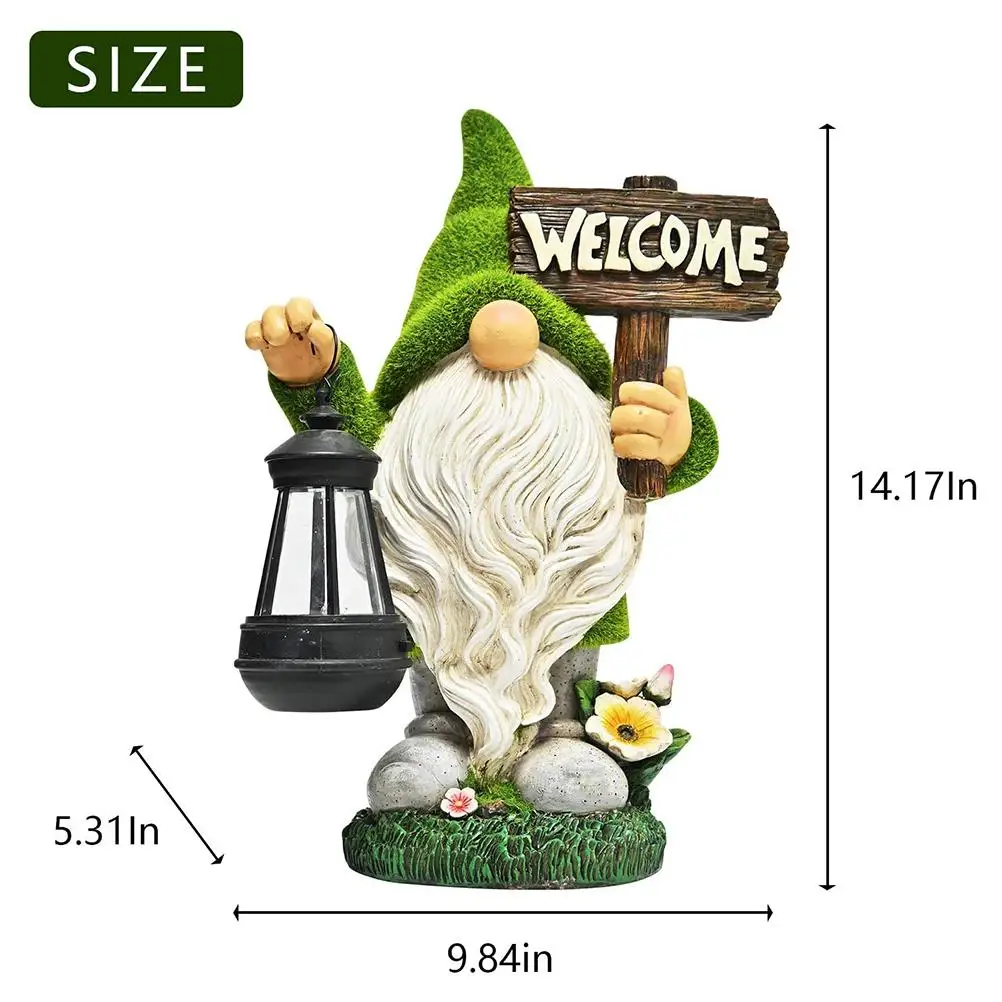 

Garden Statue Resin Dwarf Figurine Holding Solar LED Lights Outdoor Decorations for Patio Yard Lawn Ornament Gift