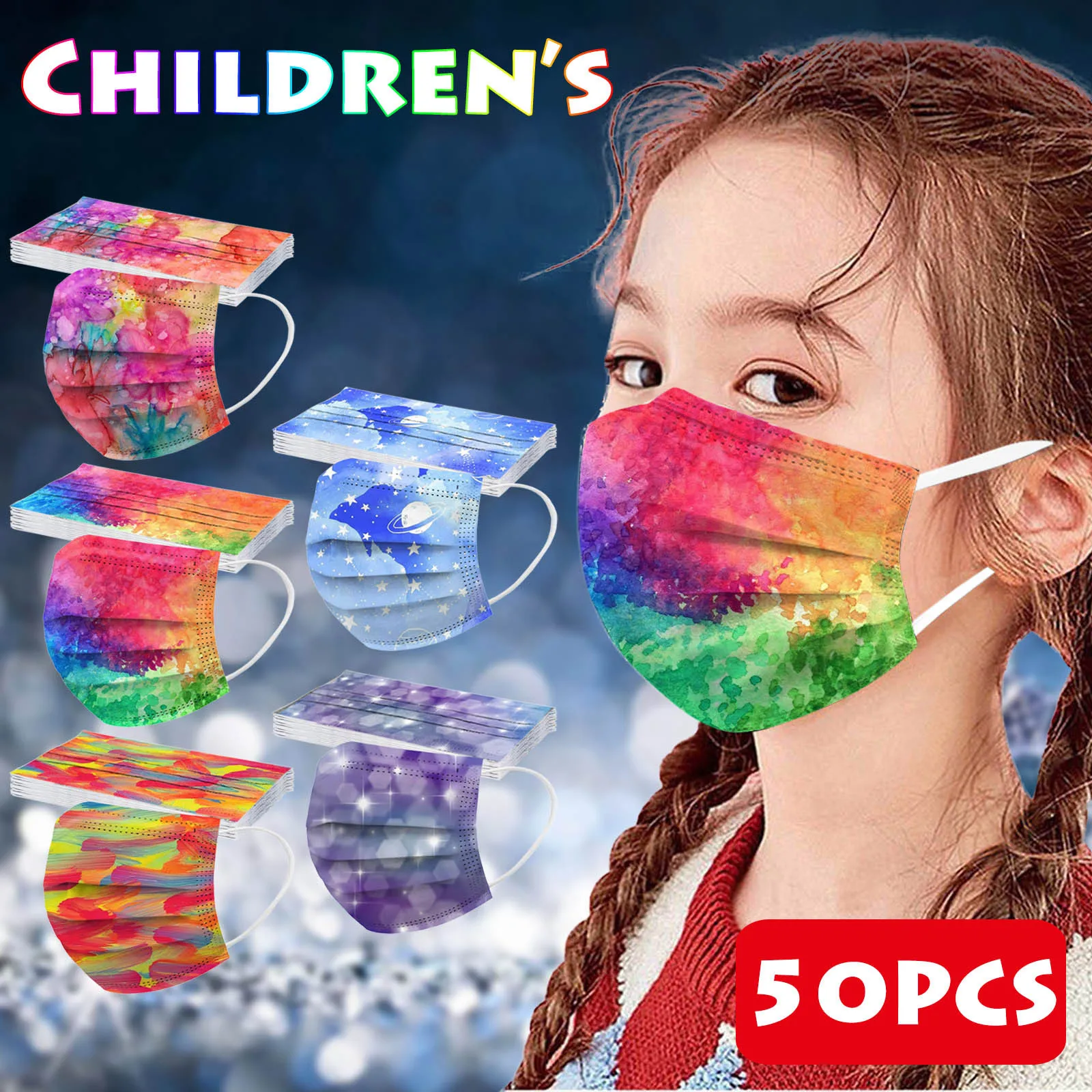 

50PCS Dustproof masque Ear Loop Protector mascara Disposable Mask Children Print Cosplay Face 3Ply Mask Facial mascherina