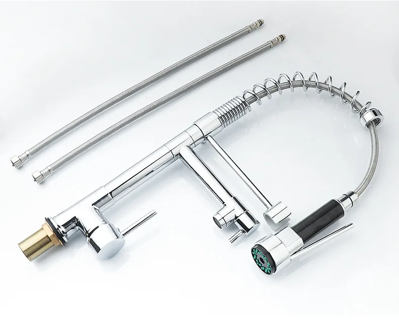 

Blackend Spring Kitchen Faucet Pull out Side Sprayer Dual Spout Single Handle Mixer Tap Sink 360 Rotation Kitchen Faucets