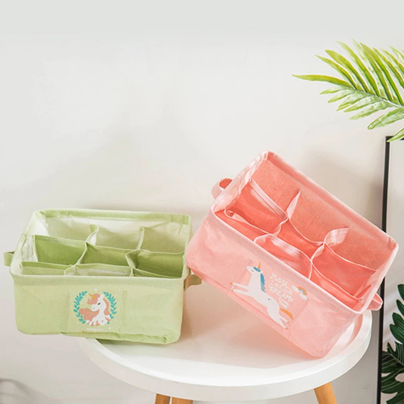 

9 Grids Printed Cotton Linen Storage Box Sundries Waterproof Stationery Basket Underwear Socks Toy Finishing Home Storage Basket