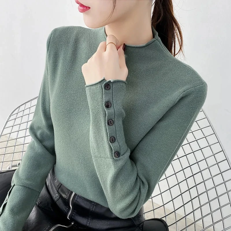

Half high neck pullover sweater women's plus size 2021 autumn and winter new style Korean fashion curled knitted bottoming shirt