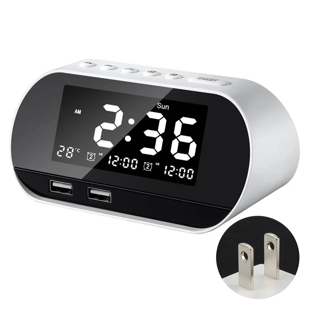 snooze function fm raido electronic dual usb office phone charger perpetual calendar large screen alarm clock home lcd display free global shipping