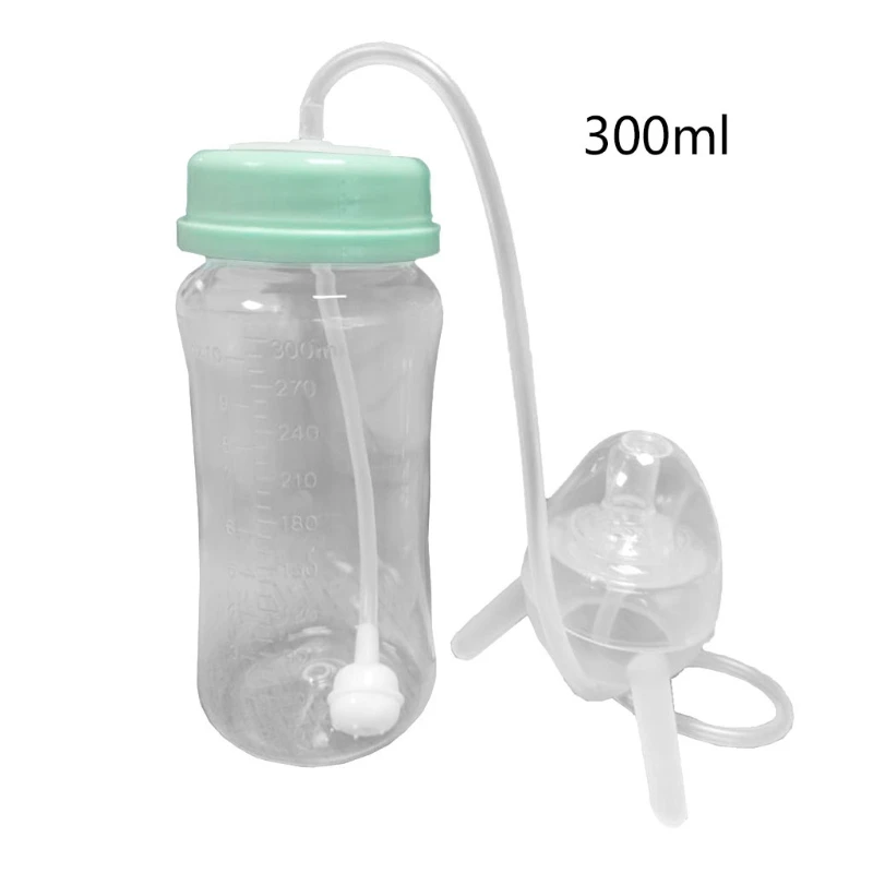 

300 ml Self-Feeding Baby Bottle with Long Straw Tube Handless Imitation Milk Weaning Bottle Anti-Colic Nursing System