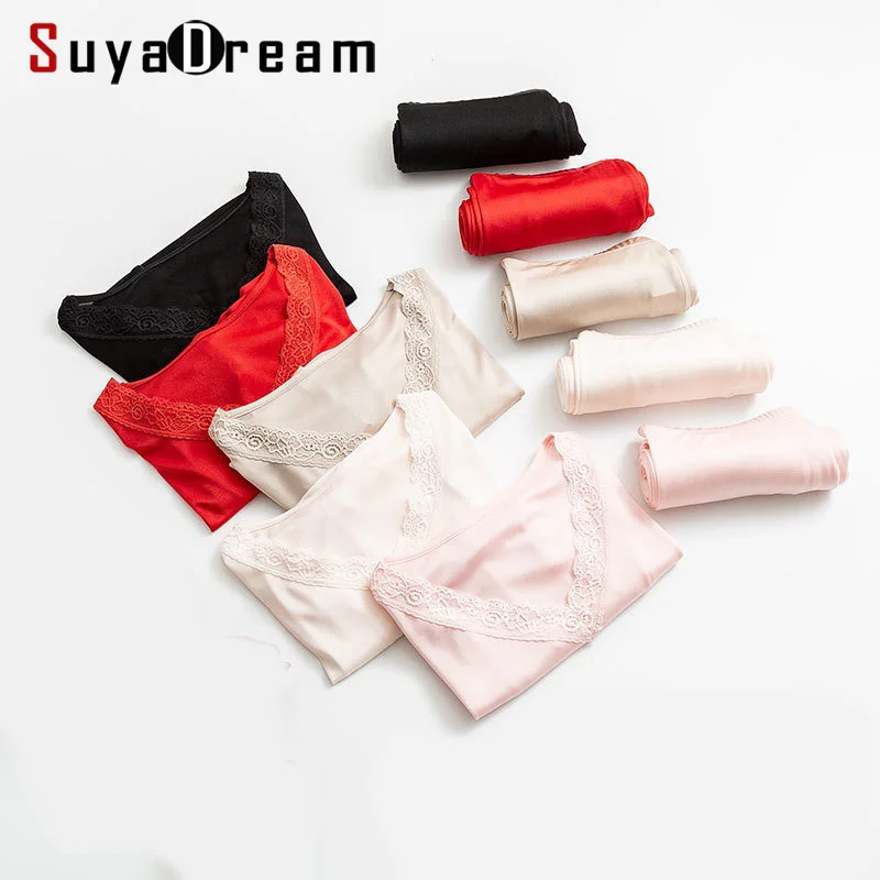 SuyaDream, Женские кальсоны на осень и зиму, шелковые кружевные одноцветные термобелье с v-образным вырезом