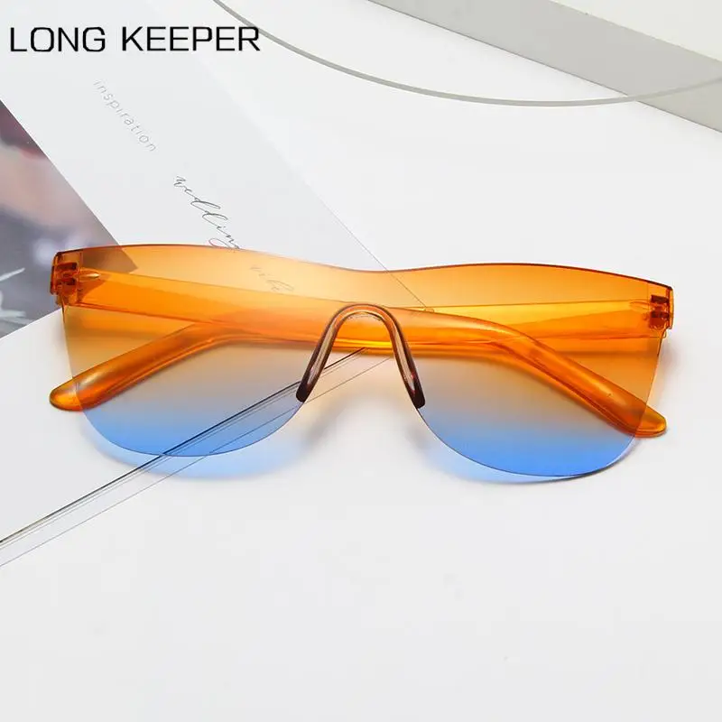 

Clear Rimless Sunglasses Women Square Transparent Color Sun Glasses Female Visor Mirror Retro Clear Blue Pink Oculos De Sol